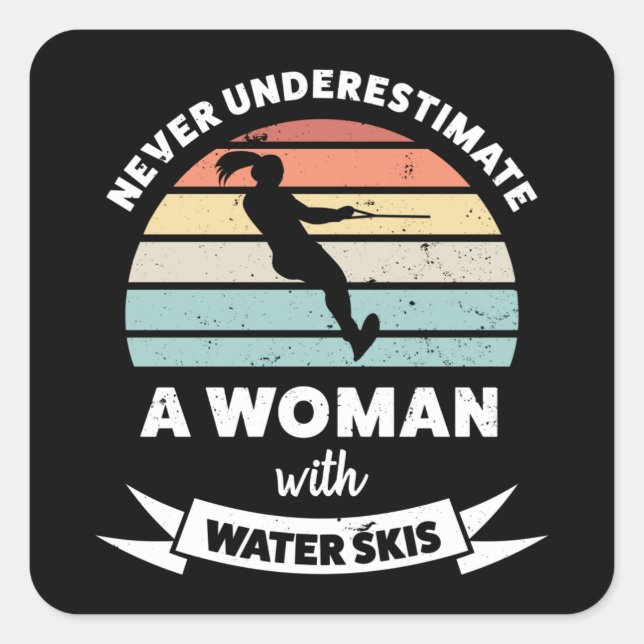 Sticker Carré Femme avec l'eau Ski drôle Cadeau Femme (Devant)