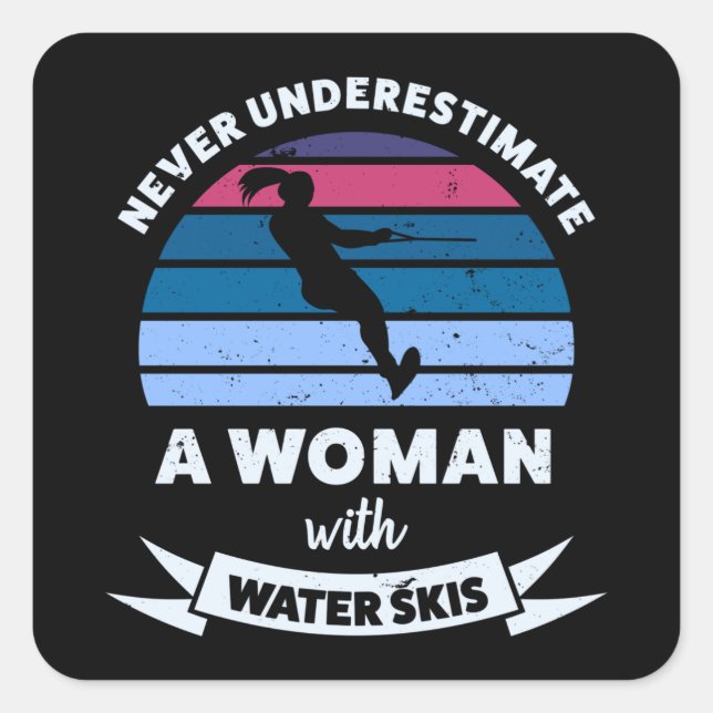 Sticker Carré Femme avec l'eau Skis amusant maman Cadeau (Devant)