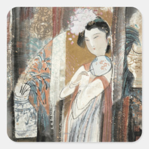 Sticker Carré Femme avec l'épingle à cheveux florale