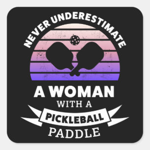 Sticker Carré Femme avec Pickleball Paddle Drôle cadeau