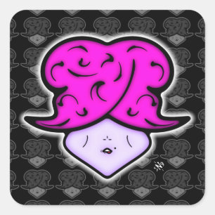 Sticker Carré Femme caricaturale avec marque de beauté et casque