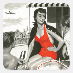 Sticker Carré Femme chaude rouge