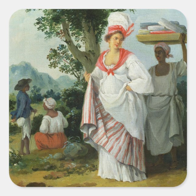 Sticker Carré Femme créole antillaise avec son serveuse noire, c (Devant)
