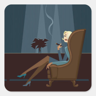 Sticker Carré Femme d'affaires Fumer le cigare