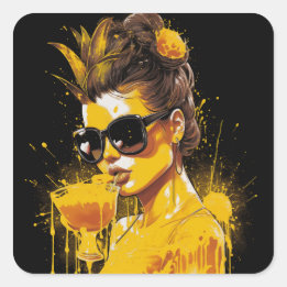 Sticker Carré Femme d'ananas jucifiée
