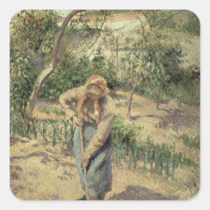 Sticker Carré Femme de Camille Pissarro   creusant dans un