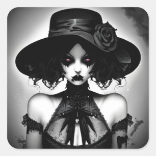 Sticker Carré Femme déplaisante noire et blanche en Casquette