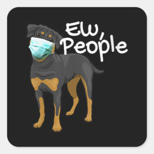 Sticker Carré Femme Drôle Chien Portant Un Masque - Rottweiler