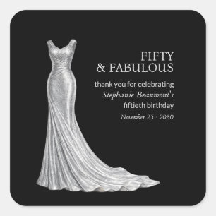 Sticker Carré Femme Élégante Robe Argentée Incroyable 50e Annive