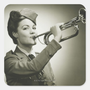 Sticker Carré Femme en uniforme de soldat