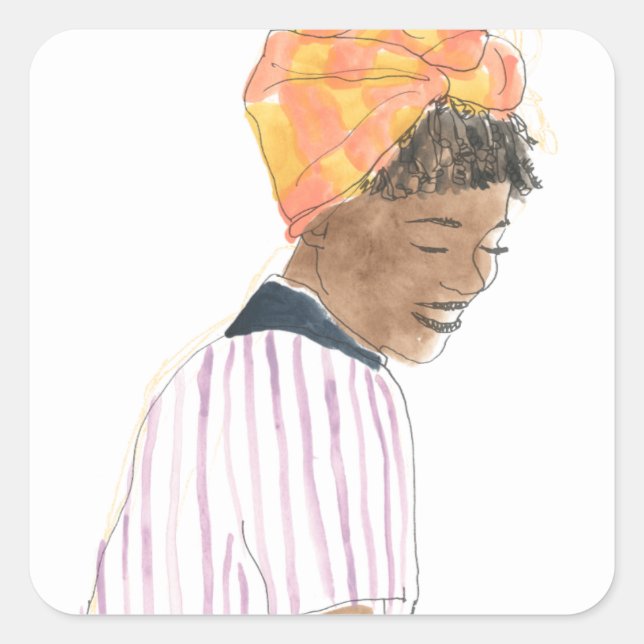 Sticker Carré Femme forte et belle souriante (Devant)