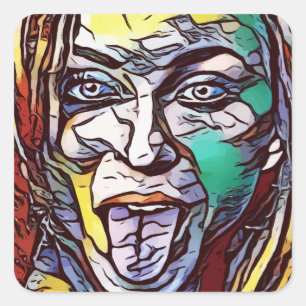 Sticker Carré Femme Graffiti Peinture Art Visage Couleur Oeil