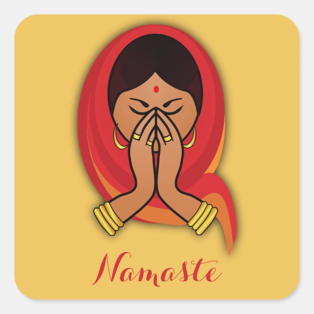 Sticker Carré Femme hindoue avec tête en Namaste Salutation (Devant)