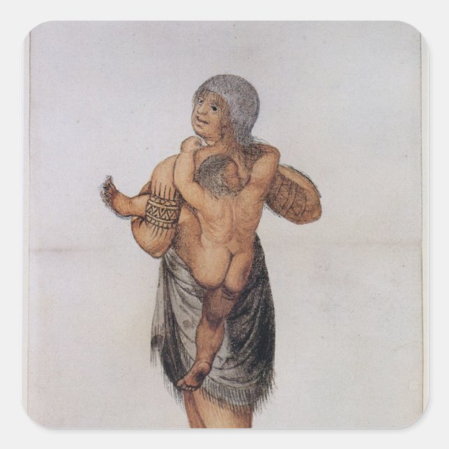 Sticker Carré Femme indienne et bébé de Pomeiooc (Devant)