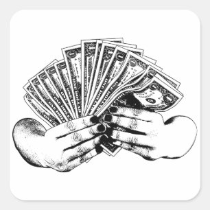 Sticker Carré Femme mains tenant des billets de dollars argent a