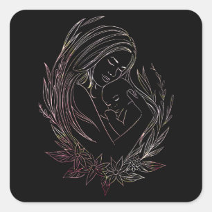 Sticker Carré Femme Mère Bébé Mini-femme Doula