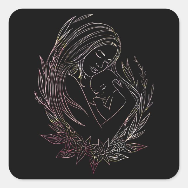 Sticker Carré Femme Mère Bébé Mini-femme Doula (Devant)
