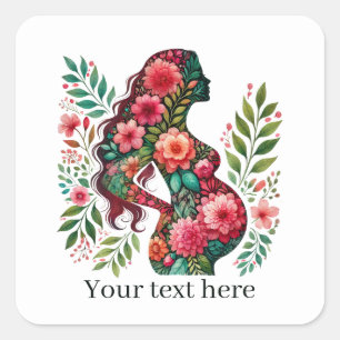 Sticker Carré Femme mignonne enceinte maman ajouter un texte
