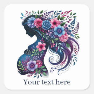 Sticker Carré Femme mignonne enceinte maman ajouter un texte