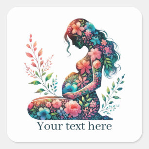 Sticker Carré Femme mignonne enceinte maman ajouter un texte