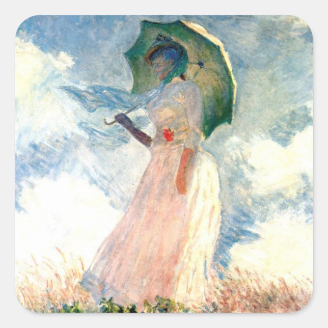 Sticker Carré Femme Monet avec un parasol face à gauche (Devant)