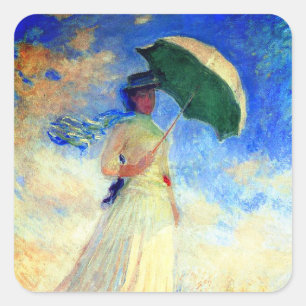 Sticker Carré Femme Monet avec un parasol face droit