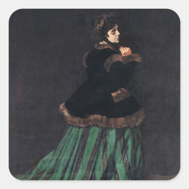 Sticker Carré Femme Monet en robe verte (Devant)