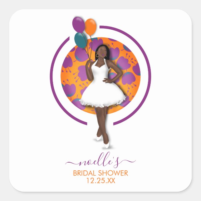 Sticker Carré Femme noire, bain de douche d'anniversaire Ballons (Devant)