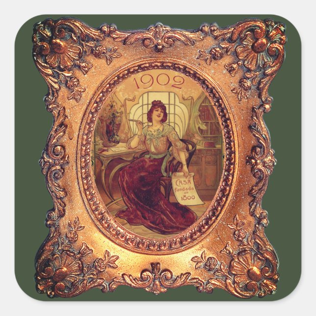 Sticker Carré Femme victorienne dans cadre élégant cadre d'image (Devant)