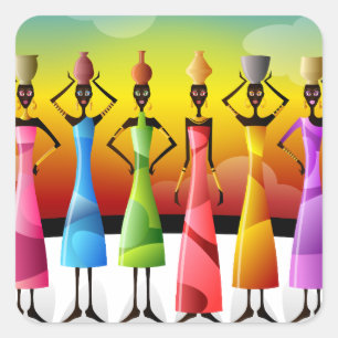 Sticker Carré Femmes africaines avec la poterie sur leurs têtes