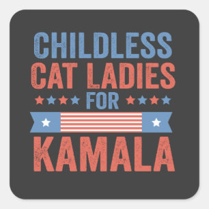 Sticker Carré Femmes Chat Sans Enfant Pour Kamala 2024