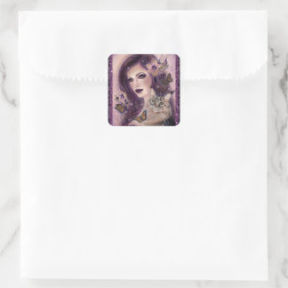 Sticker Carré Femmes fantastiques avec chat par Renee Lavoie 