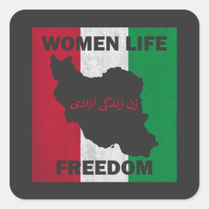 Sticker Carré Femmes Vie Liberté Vintage Iran en détresse Gratui
