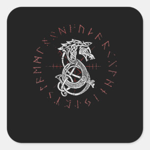 Sticker Carré Fenrir Wolf D'Odin Celtic Norse Runes Distorties