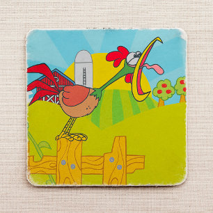 Sticker Carré Ferme de coq qui chante drôle