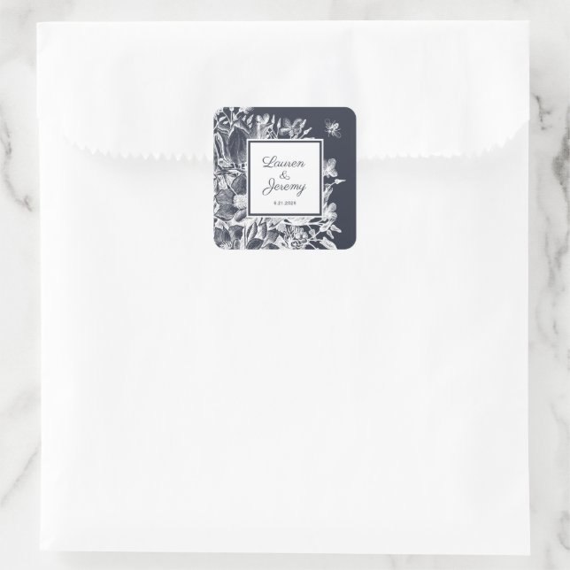Sticker Carré Ferme mariage Florale Marine & Blanc (Sac)