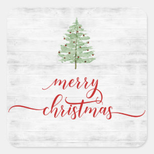 Sticker Carré Ferme Russe Shiplap Blanc Bois Noël