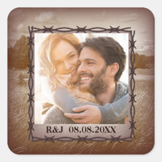 Sticker Carré ferme rustique western country grange mariage phot