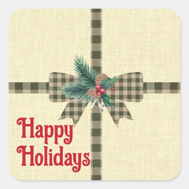 Sticker Carré Ferme Vacances Plaid Bow Custom (Devant)