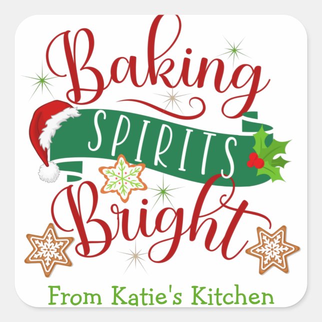Sticker Carré Festif Baking Spirits Bright Custom Christmas (Devant)