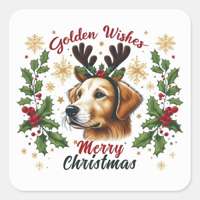 Sticker Carré Festin Reindeer Golden Retriever Chien Noël (Devant)