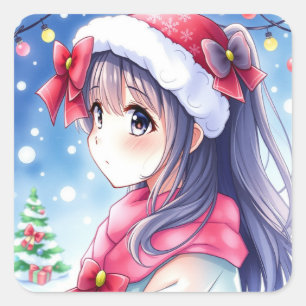 Sticker Carré Festive Anime Girl Christmas