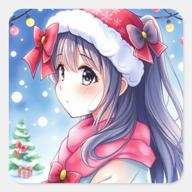 Sticker Carré Festive Anime Girl Christmas (Devant)