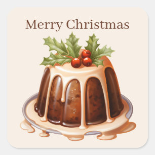 Sticker Carré Festive Christmas aquarelle cake ajouter du texte
