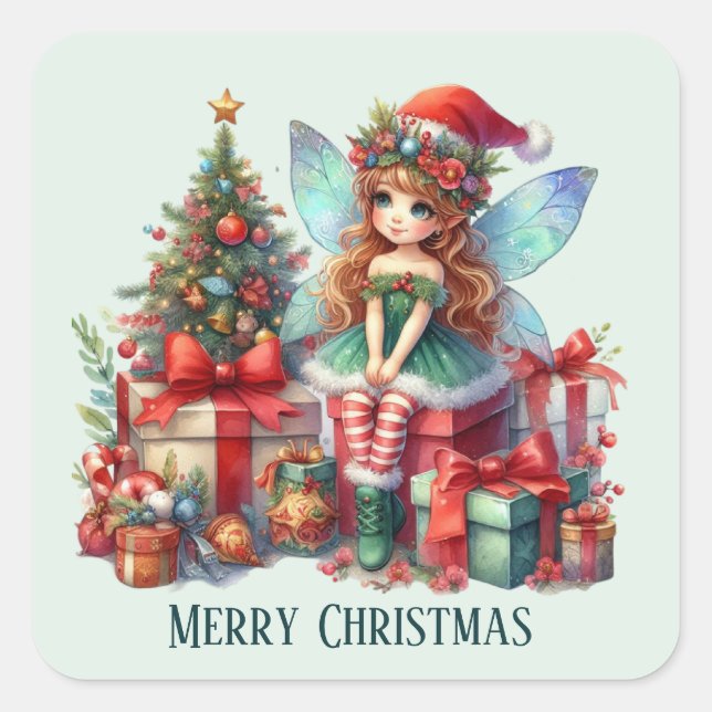 Sticker Carré Festive Christmas fairy ajouter un texte (Devant)