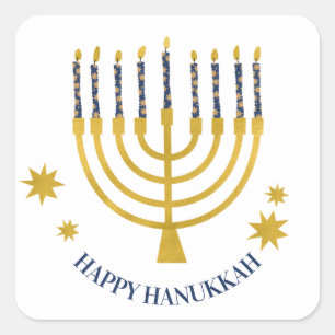Sticker Carré Festive Menorah bougies Bonne Hanoukka