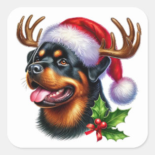 Sticker Carré Festive Pup avec Antler Style!
