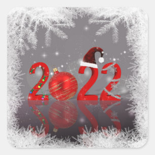 Sticker Carré Festive Red Joyeux Noël Nouvel An 2022