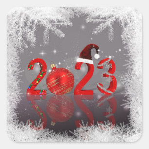 Sticker Carré Festive Red Joyeux Noël Nouvel An 2023