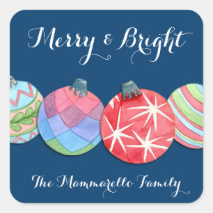 Sticker Carré Festiver N'Importe Quel Texte Boules de Noël Bleu 